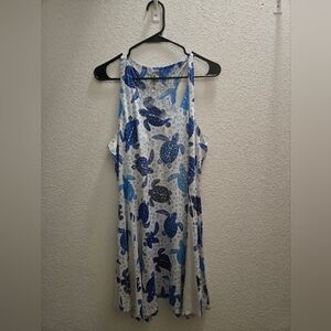 Blue and White Sea Turtle Print Dress
